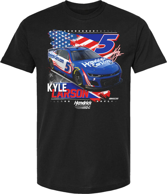 Kyle Larson 2025 HendrickCars.com Patriotic Car T-Shirt - Black