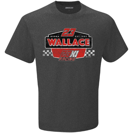 Bubba Wallace Checkered Flag Heather Charcoal Vintage Duel T-Shirt